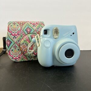 Fujifilm Instax Mini 7+ Instant Film Camera Light Blue with Patterned Case
